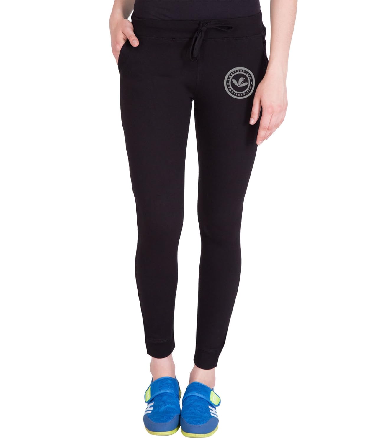 american-elm women's black slim fit printed trackwear
