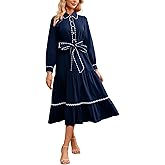 LifeShe Button Down Dress for Women 2026 Spring Casual Long Sleeve Belted Tie Elastic Waist Tiered Shirt Dresses