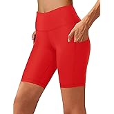 Aoliks Biker Shorts Women with Pockets - 8" High Waisted Tummy Control Running Workout Spandex Gym Volleyball Yoga Shorts