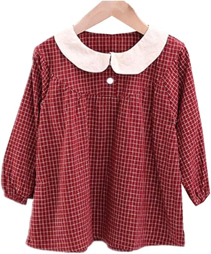 Amazon Co Jp Elfin Park ワンピース 子供服 ロングドレス 長袖 チェック柄 襟付き かわいい ガールズ 女の子 プリンセス カジュアル コスチューム レッド 80cm ベビー マタニティ