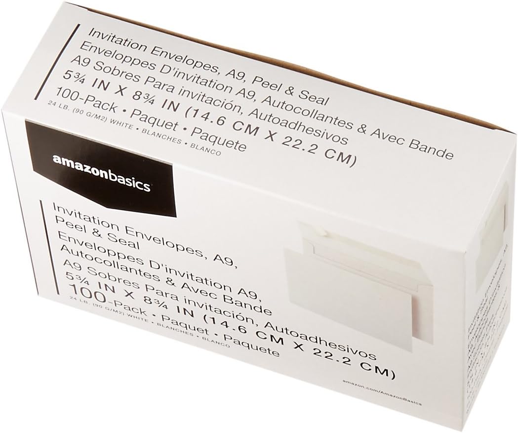 Basics A9 Blank Invitation Envelopes with Peel & Seal, White, 100-Pack (5-3/4 x 8-3/4 inches) - AMZA22 : Office Products