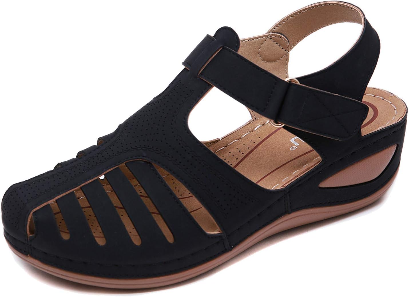 Sandals Womens Wedge Summer Ladies Leather Sandal Closed Toe Platform Shoes