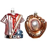 Set of 2 Hand Blown Glass Baseball Sports Ornaments for Christmas Tree, Hanging Glass Baseball Mitt Christmas Ornaments