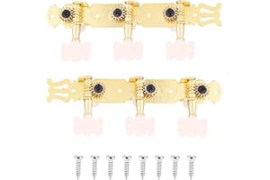 3+3 Classical Guitar Tuning Pegs, Gold Machine Heads with Acrylic Buttons, 6-in-1 Set of Replacement Tuners for Nylon String 