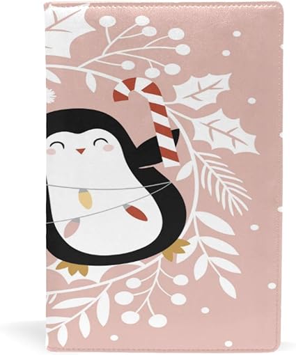 Amazon ブックカバー 文庫 A5 本 カバー 革 レザー ペンギン ピンク クリスマス 冬 雪 子供絵 おしゃれ かわいい 文庫本カバー ファイル 資料 収納入れ オフィス用品 読書 雑貨 プレゼント ブックカバー 文房具 オフィス用品