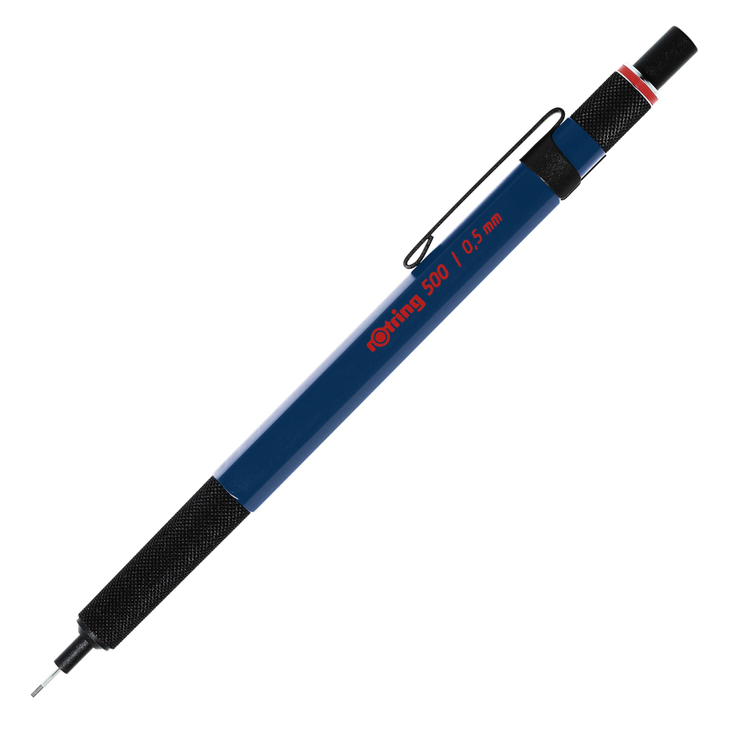 rOtring 500 Mechanical Pencil | 0.5mm HB Lead | Blue Hexagonal Plastic Barrel And Non-slip Textured Metal Grip