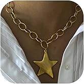 JAVARNV Star Necklace Chunky Gold Necklace for Women Star Pendant Necklaces Statement Grunge Accessories Jewelry for Women Trendy