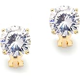 Mariell Gold 3 Carat Cubic Zirconia Crystal Clip-On Stud Earrings for Non-Pierced Ears, Jewelry for Women