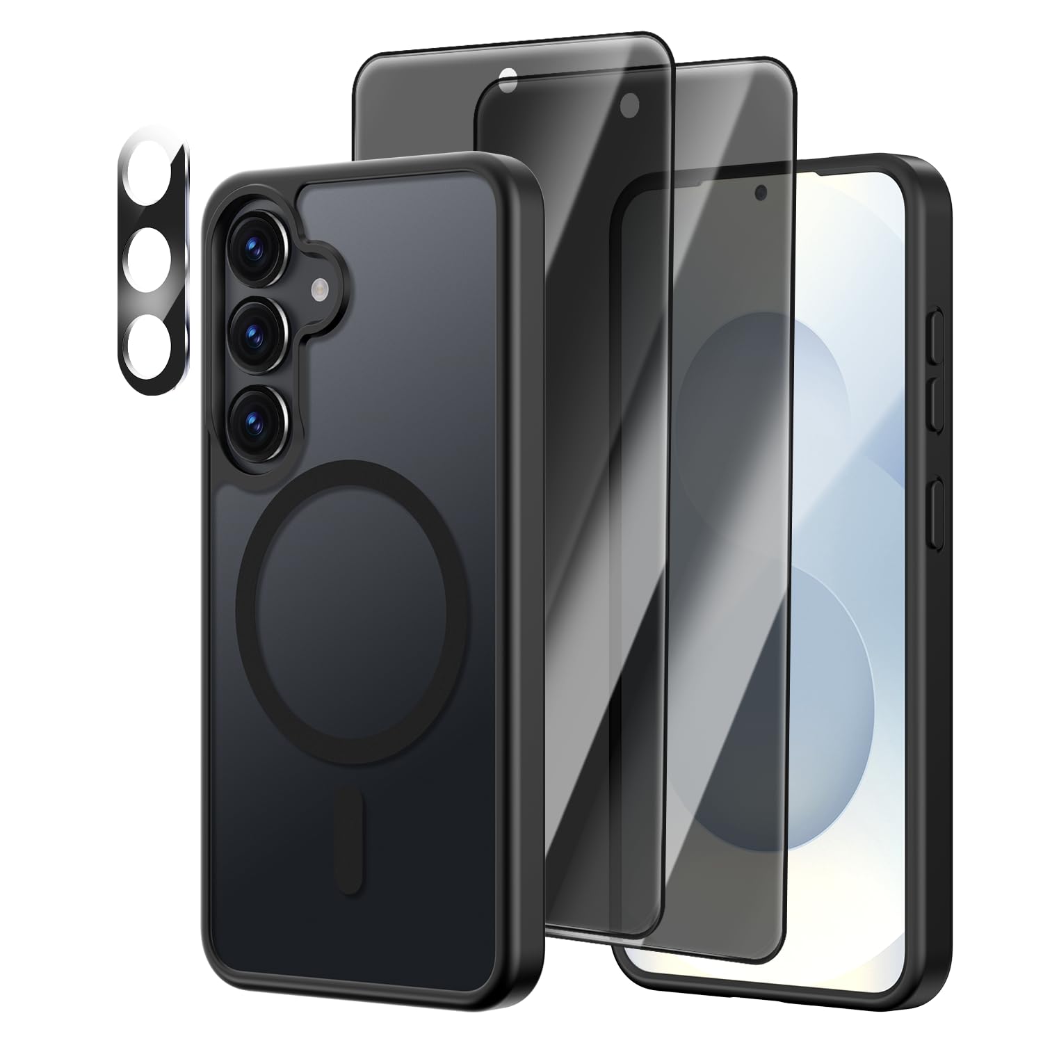 Photo 1 of [4 in 1] Magnetic for Samsung Galaxy S25 Case, 2 Pics Privacy Screen Protectors and 1 Pic Camera Protector, Fit for MagSafe, Military Grade Shockproof Translucent Matte Galaxy S25 Cover 6.2“, Black