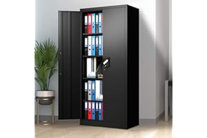 GREATMEET Metal Cabinet with Locking Doors,Steel Garage Storage Cabinets with 2 Door and 4 Adjustable Shelves for Home, School,Office,Garage (Black)