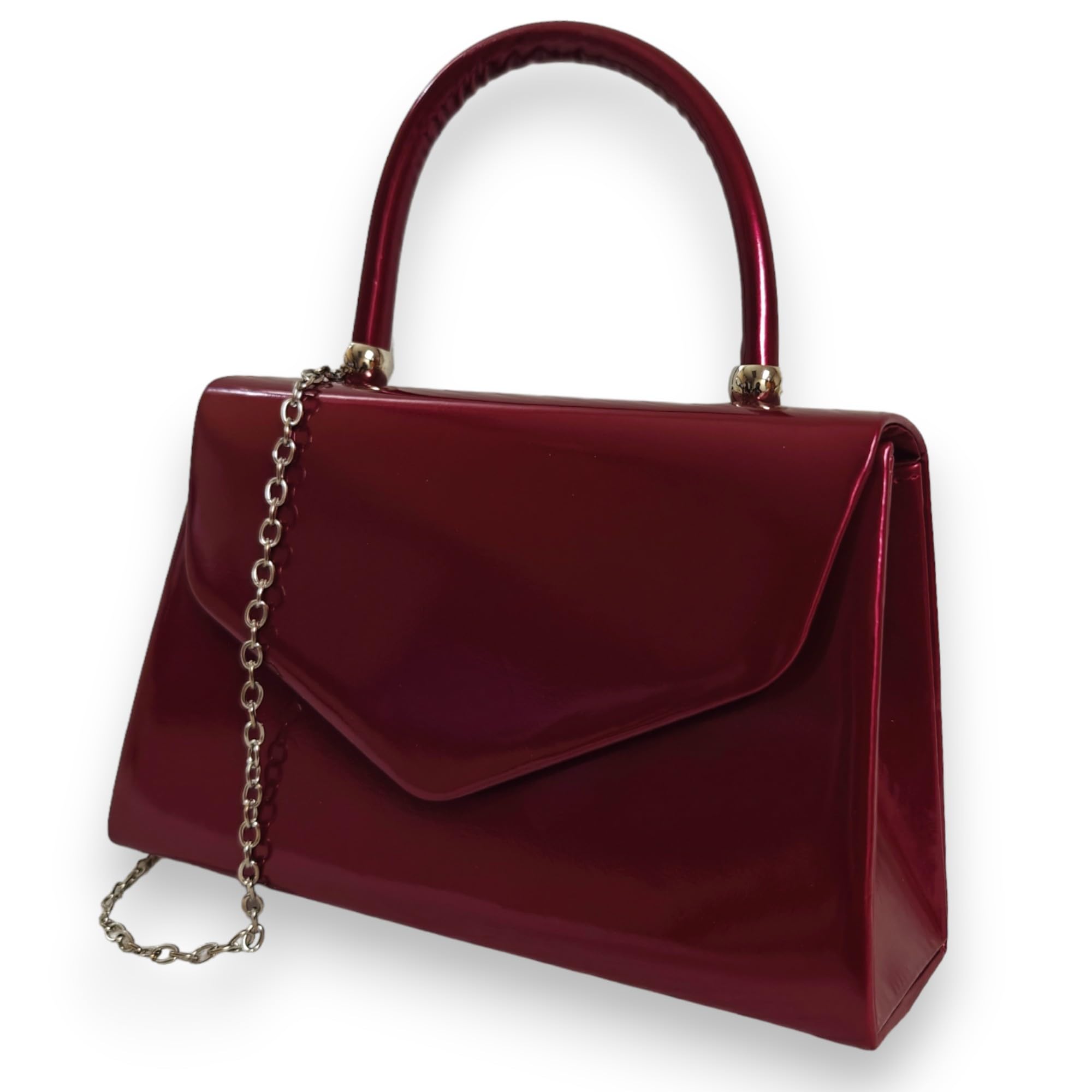 fi9® BNWT Retro Tote Patent Leather Bridal Wedding Evening Handbag Party Purse Clutch Shoulder Hand Bag (Burgundy)