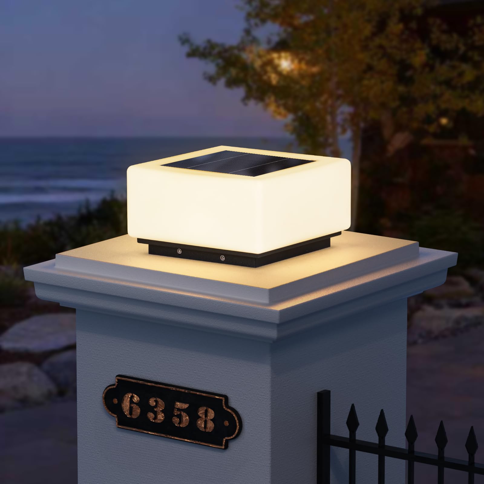 Photo 1 of MVBT Solar Post Lights, 9.8" Pillar Light Outdoor, IP54 Waterproof Column Lights, 3000K LED E26 Bulb Modern Column Lamp Outside, Dusk to Dawn Pillar Lighting for Patio Garden Yard Gate Deck Backyard