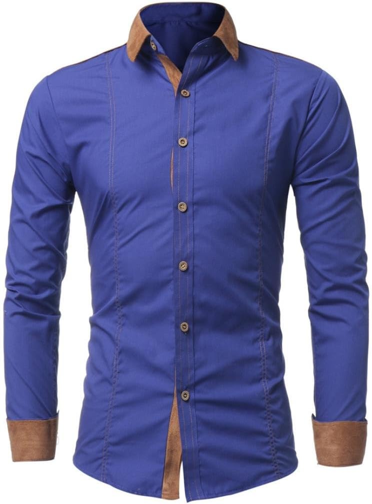 Anxinke Men's Solid Button Down Shirts Long Sleeve Tops