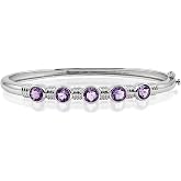 IceCarats 925 Sterling Silver Purple Amethyst Hinged Bangle Bracelet | Round Cut, Natural, Bezel Set, 3.50 ct, 7.25 inch