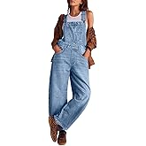 utcoco Womens Denim Overalls Loose Fit Barrel Leg Adjustable Strap Hip Hop Jean Jumpsuits