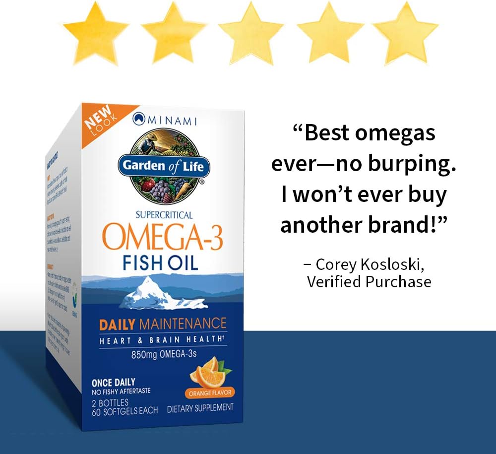 Minami Nutrition Garden of Life Supercritical Omega-3 Fish Oil, 60 Soft Gels each, 850mg, 2 Pack: Health & Personal Care