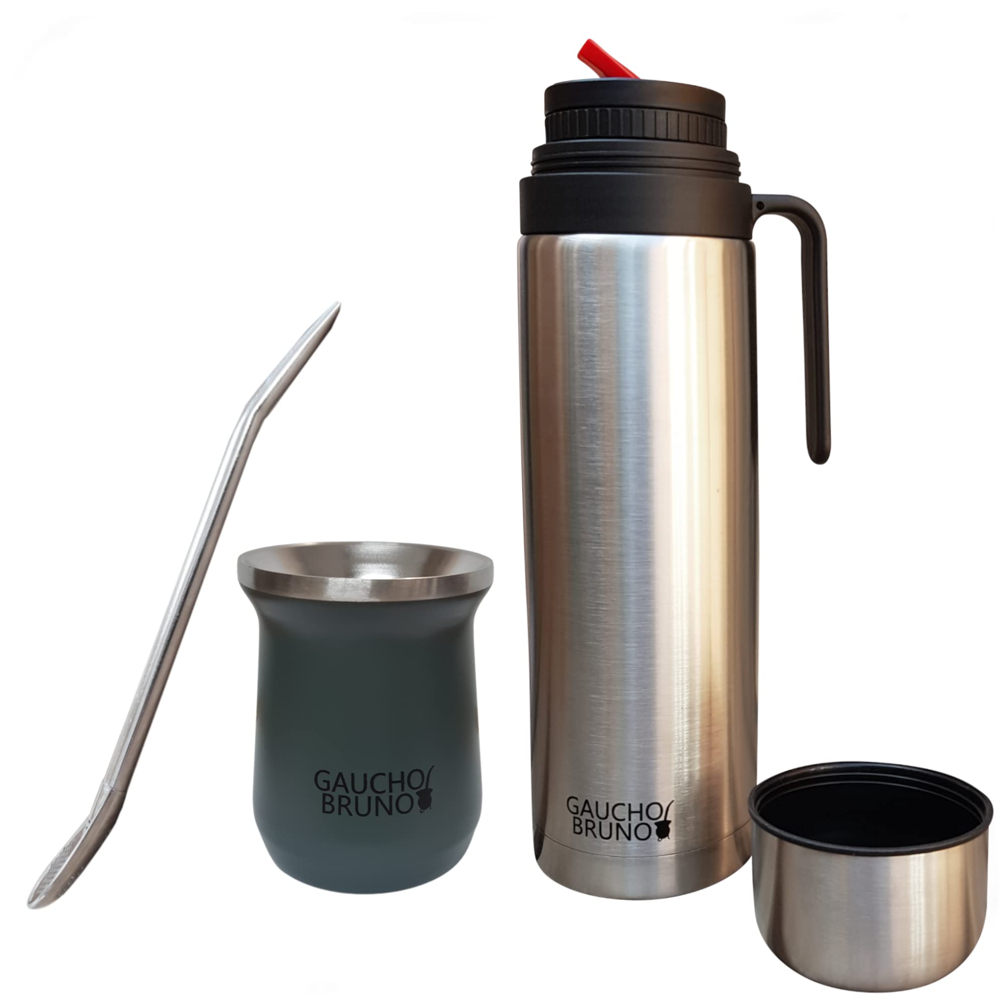 Gaucho Bruno - Stainless Steel Thermal Mate for Drinking Yerba Mate, Bombilla Straw and 1 Litre Flask with Pouring Spout Comfortable to Hold | Maintains Drink Temperature. — image 1