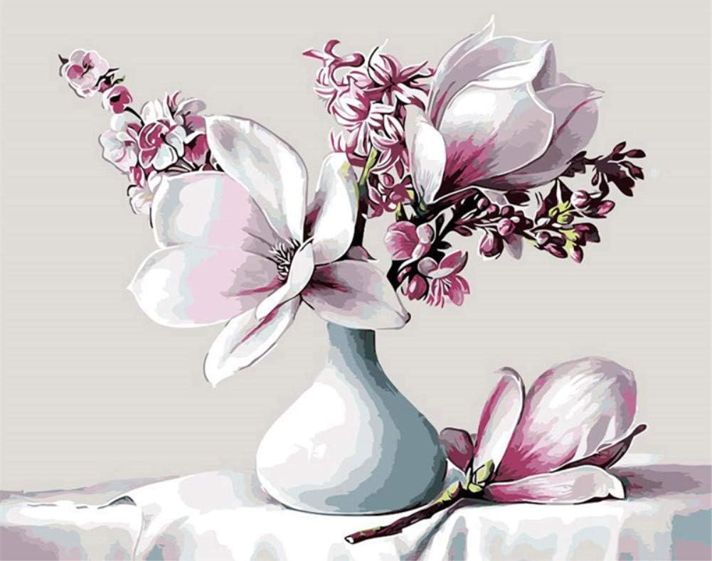 ABEUTY DIY Paint by Numbers for Adults Children Magnolia Flower in The Bottle 16x20 inches Number Painting Art Therapy