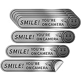 8 pieces Smile You're On Camera Stickers for Cars, Brushed Silver 24 Hour Video Surveillance Sign Sticker,5inx1in
