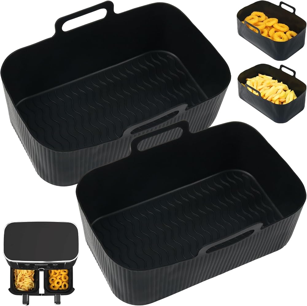 YQL Silicone Air Fryer Liners 2 Pack for Ninja/Tower/Instant Vortex Black