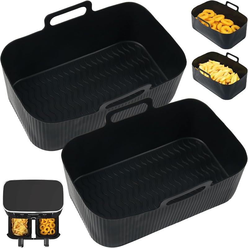 YQL Silicone Air Fryer Liners 2 Pack for Ninja/Tower/Instant Vortex Black