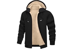 Mens Sherpa Lined Hoodie Jacket Zip Up Winter Hooded Sweatshirt Thick Fleece Coats Warm Casual Outerwear with Pockets