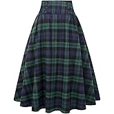IDEALSANXUN Plaid Skirt for Womens High Waist Aline Pleated Midi Skirts
