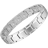 PUJANE Magnetic Bracelets for Men Women 316L Stainless Steel Ultra Strength Magnets Power Balance Energy Stones Bracelet Jewelry Gift with Adjustment Tool (Silver)