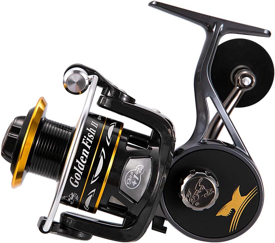 linewinder Fishing Reel, Spinning Reel with Magnesium Alloy Supporter, 9+1BB, Golden Black Unique Design, Ultralight Weight, Super Smooth for Saltwater and Freshwater GFII5000/4000/3000/2000