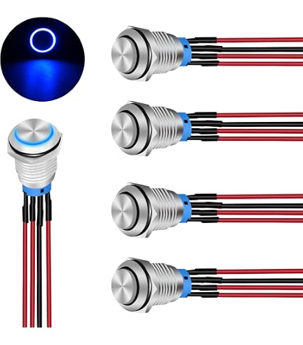 Blue On-Off Latching 12mm Waterproof Push Button Switch IP65