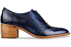 FOWT Women's Perforated Lace-Up Oxfords Almond Toe Mid Chunky Heel Brogues Casual Unisex Derby Saddle Shoes for Office Vacation Business US Size 4-16