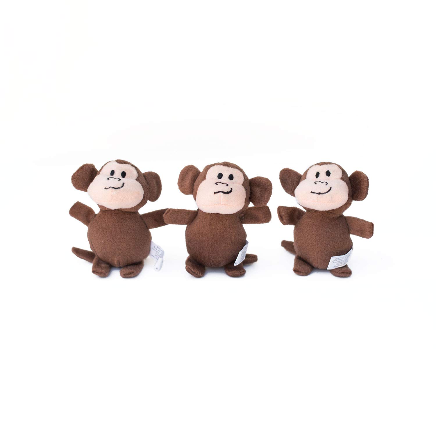 ZippyPaws Zoo Friends Burrow Interactive Dog Toys - 3 Pack Miniz Refills for Hide and Seek, Plush Puzzles and Colorful Squeaky, Monkeys