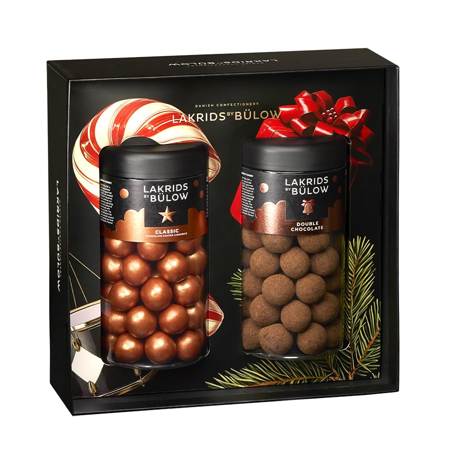 LAKRIDS BY BÜLOW - Black Box 2x Regular · Geschenkbox mit Classic Caramel & Double Chocolate · Süße Lakritze mit Dulce-Schokolade, Meersalzflocken, Schokolade, Kakaonibs & Kakaopulver