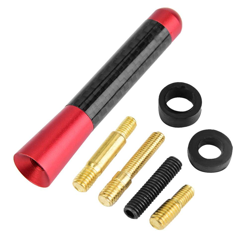 Carbon Fiber Car Aerial ，3" Screw Radio Short Antenna Aerial compatible with Universal Car Modification (red)