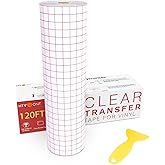 HTVRONT Transfer Tape for Vinyl - 12" X 120 ft w/Red Alignment Grid Transfer Paper for Adhesive Vinyl, Silhouette Cameo Vinyl Transfer Tape for Vinyl for Decals,Signs, Windows, Stickers