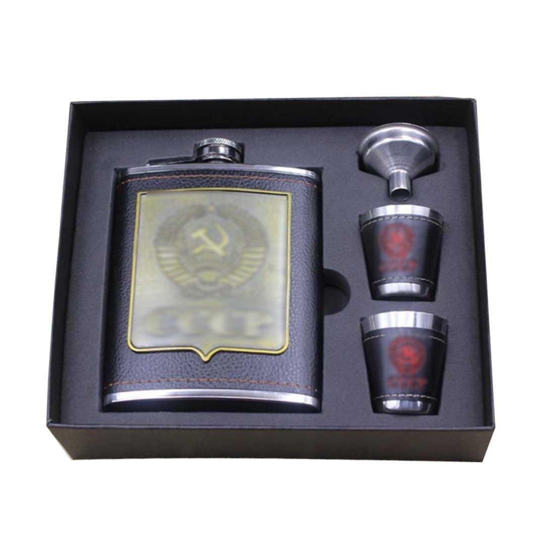Milya 8 oz. with Black Leather Coating Including Hip Flask Set Portable Hip Flask Set Outdoor Russia Hip Flask Stainless Steel Shot Container Hip Flask Stainless Steel Silver Gift Set 4 in 1