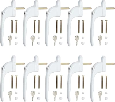 Neoteck 10 Pcs UPVC Window Handle 43mm Espag White Locking Double Glazing