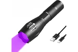 BUDUY UV 395nm Flashlight USB Rechargeable, Blacklight Flashlight, LED Torch with White and Ultraviolet Light Combo, Black Light Pet Urine Detector for Dog Cat Pee, AC Leak, Scorpions, Rocks, Resin