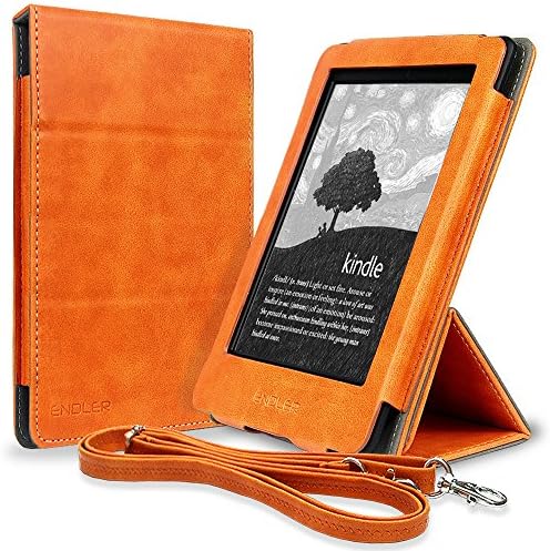 Kindle Paperwhite Case, ENDLER PU Leather Vertical Folding Cover With Auto Wake/Sleep And Crossbody Strap For Amazon Kindle /Kindle Paperwhite (2012, 2013, 2015,2016 Versions) (Persimmon)