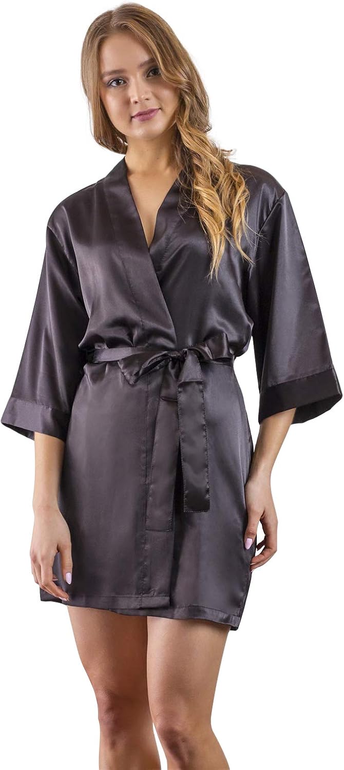 Women's Satin Bride and Bridesmaid Wedding Party Short Kimono Robe