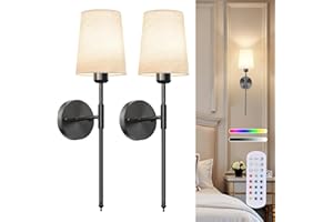ONWECEN 10000mAh Battery Operated Wall Sconces Set of Two, Wireless Black Wall Sconce with Rechargeable Bulbs and Remote,15 Colors & Dimmable,Gold Sconces Wall Decor Set of 2 for Bedroom Living Room 23.6 in