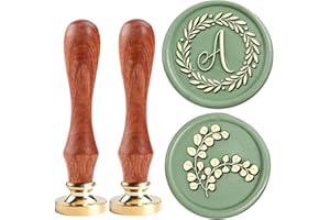 YOLAKIS Initial A Wax Seal Stamp Olive Alphabet A Sealing Stamp and Eucalyptus Wax Stamp Brass Head Decorate Christmas Cards Envelope Gift Wrap Wedding Theme Party Invitation (A)