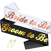 2 Pcs Bride to Be and Groom to Be Sash, Black & White Bachelorette & Bachelor Sashes for Bridal Shower Wedding Hen Party Decorations Lucky Mr & Future Mrs Engagement Gifts (Gold, Rose Gold Foil)