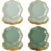 zjdbset 48 Pcs Sage Green Paper Plates Disposable Gradient Green Dessert Paper Plate Gold Foil Scalloped Edge Disposable Cake Plates for Birthday Baby Shower Wedding Party(7 Inches)