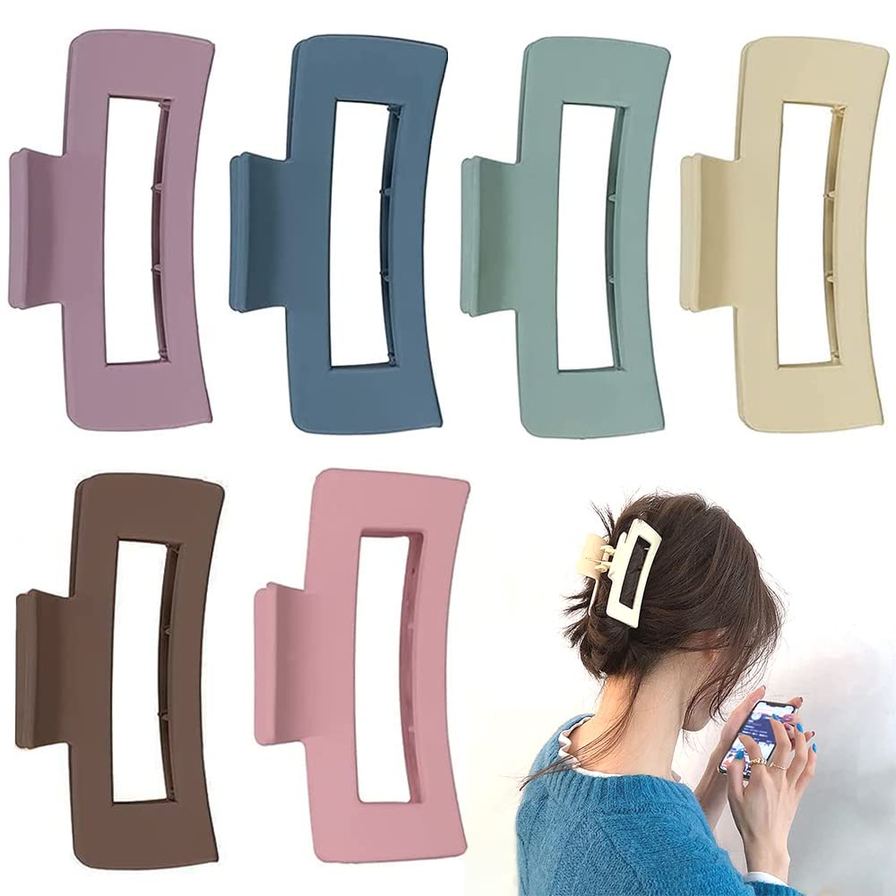Gibsob 6 Pieces Plastic Hair Clips Claw, Rectangle Hair Claw Clip, Matte Hair Claw Clips, Suitable for Different Hair Types, Parties, Birthdays, Appointments, Holidays, Bathing, Cleaning, Cooking
