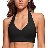 INGIA Womens Halter Longline Sports Bra Padded Low Back Yoga Bra Workout Crop Top with Built in Bra