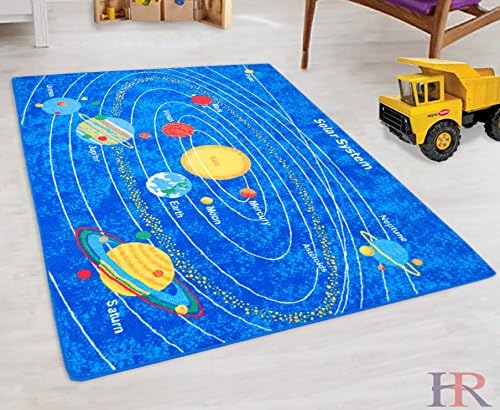Kids Rugs Solar System Boys/Girls/Children/Toddler Educational Play mat for School/Daycare/Nursery Non-Slip Area Rug (Blue/Multi)