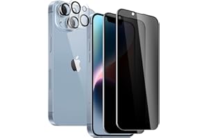 2 Pack Privacy Screen Protector for iPhone 14 Plus with 2 Pack Camera Lens Protector, 9H Hardness Double Shatterproof Anti-Sp