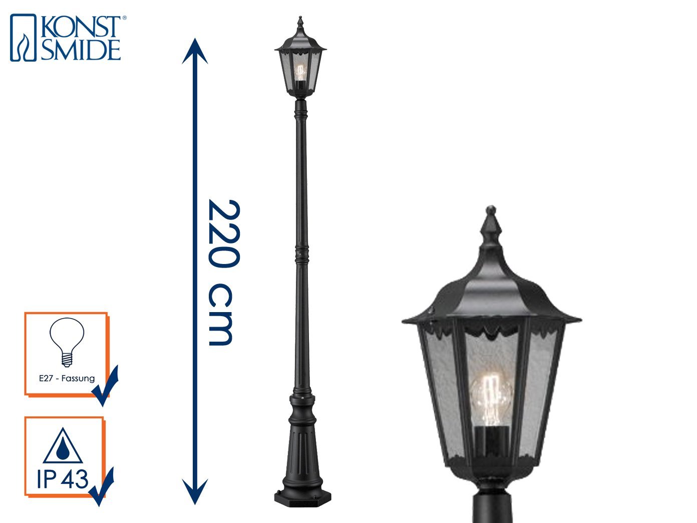 Konstsmide Firenze 7233-750 Mastleuchte IP43 25cm T lackiertes