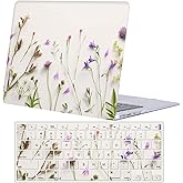 Case Compatible with MacBook Pro 15 inch 2019 2018 2017 2016 Release A1990 A1707 with Touch Bar, Plastic Hard Shell Laptop Case Cover & Keyboard Protector - Purple Flower